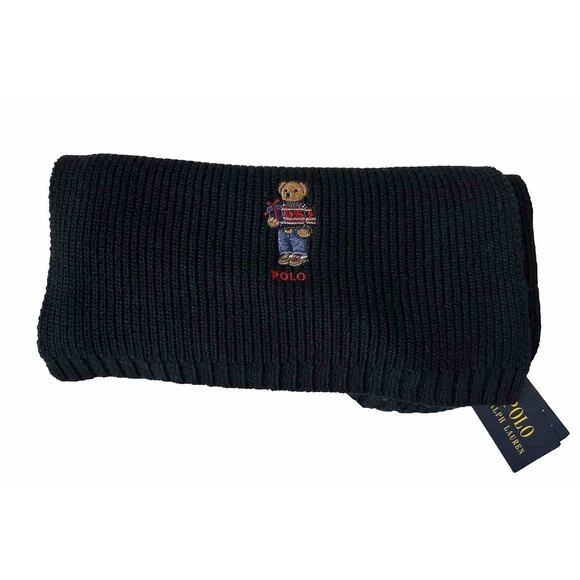 Polo Ralph Lauren Bear Knit Black Scarf 183cmx30.5cm NWT $78